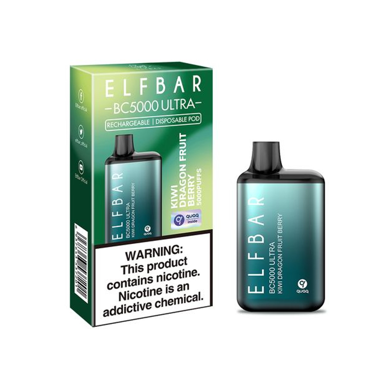 ELF BAR ULTRA 5000 Disposable Pod Device - 5000 Puffs - Integrated 650mAh Battery - Kiwi Dragon Fruit Berry Elf Bar Kiwi Dragon Fruit Berry – ULTRA BC5000 Disposable Vape (5000 Puffs)
