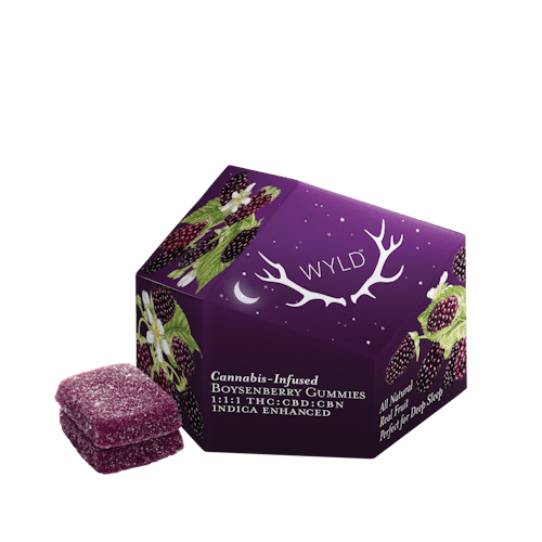 WYLD Boysenberry Gummies 1:1:1 100mg CBD/100mg CBN/100mg THC | Native Roots Cannabis Wyld Boysenberry Gummies – 1:1:1 THC/CBD/CBN | 300mg Total