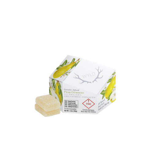 WYLD Hybrid 1:1 Pear Gummies 100mg THC/100mg CBG | Native Roots Cannabis Wyld Pear Gummies – 1:1 THC:CBG | 100mg THC + 100mg CBG
